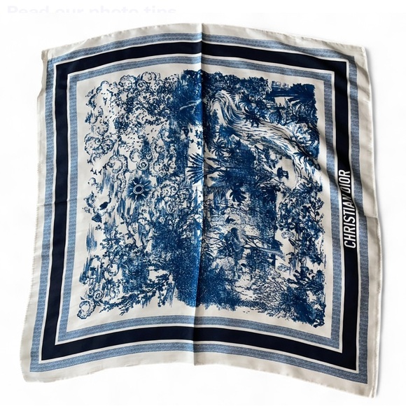 Accessories - Christian Dior Blue and White 100% Silk Scarf